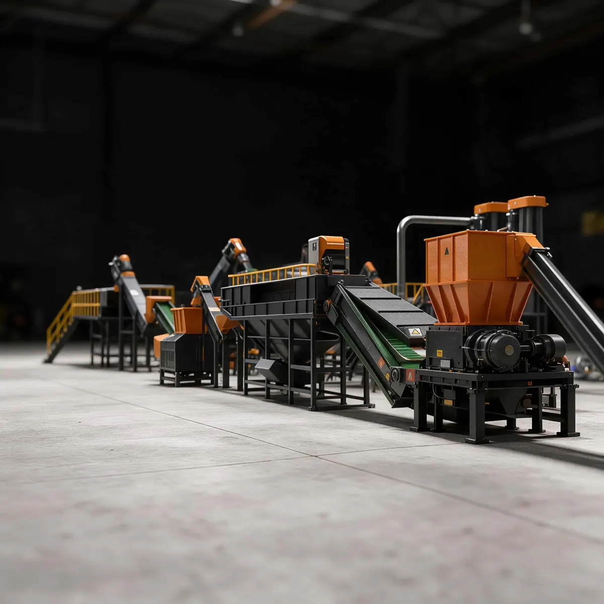 Complete production line for high-value recycling and reuse of plastics from dismantled scrap cars