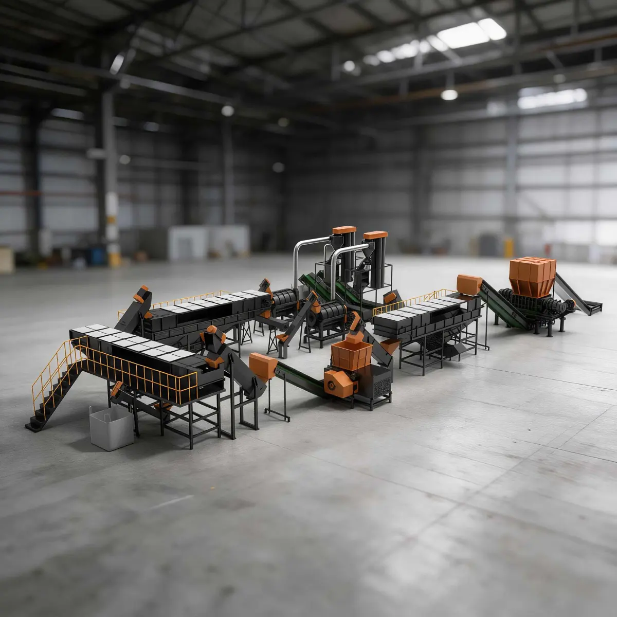 Complete production line for high-value recycling and reuse of plastics from dismantled scrap cars